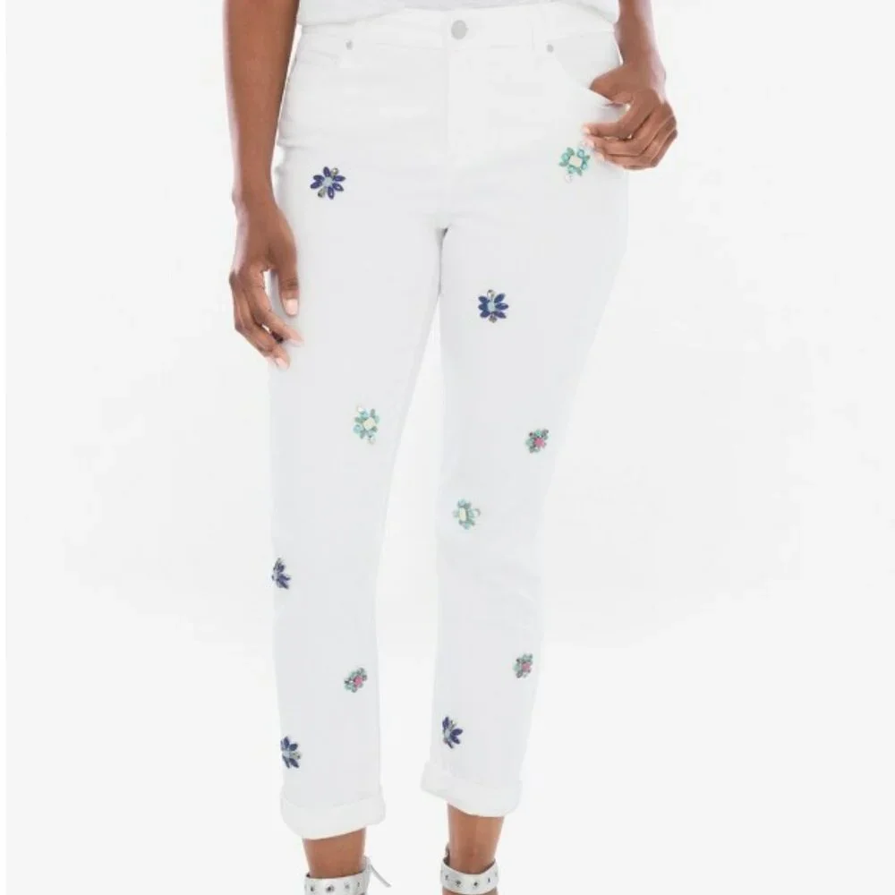 Chico's So Slimming Brooch Embellished Girlfriend Crop Pants 2 / XS - Picture 2 of 13
